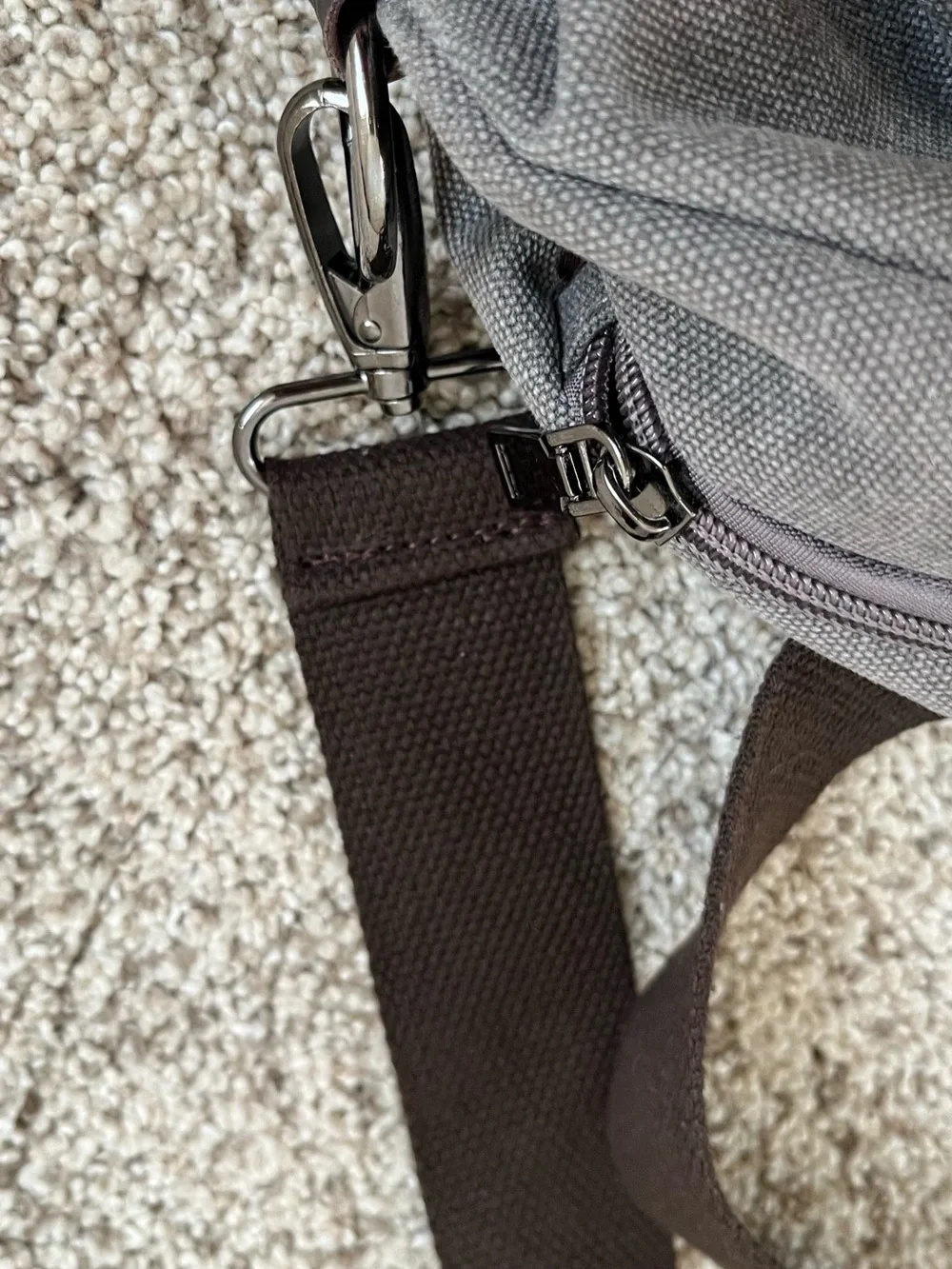Gray Canvas Messenger Bag with Adjustable Strap